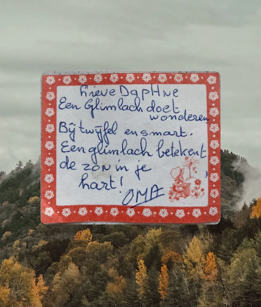 Het originele handgeschreven briefje van Daphnes oma